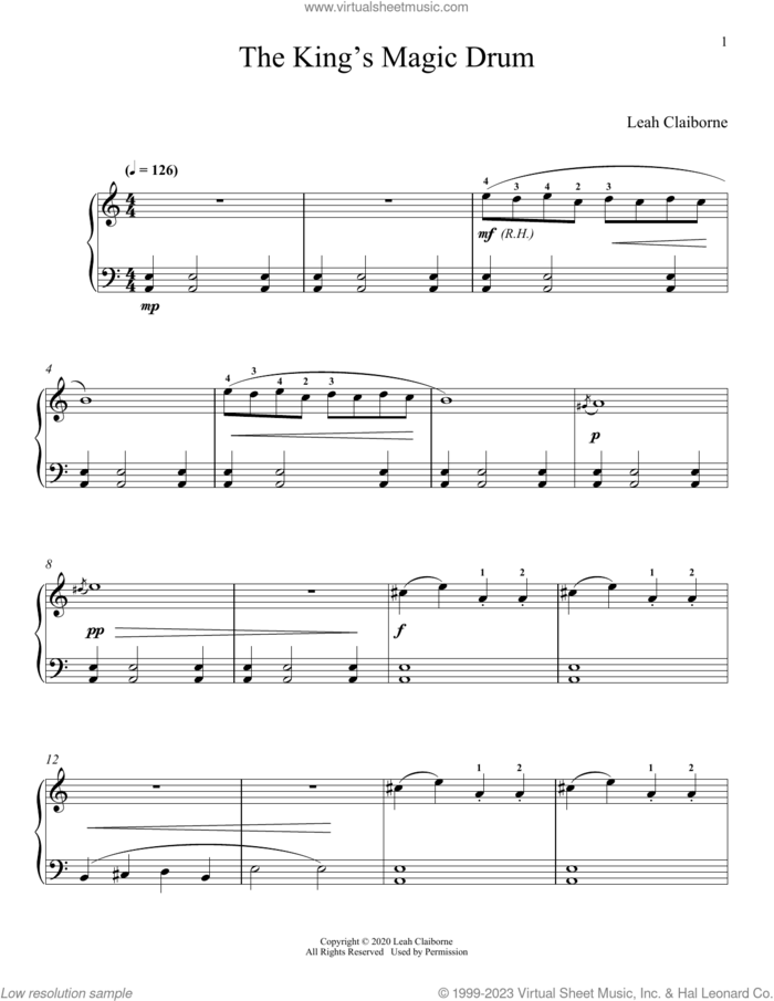 The King's Magic Drum sheet music for piano solo by Leah Claiborne, classical score, intermediate skill level