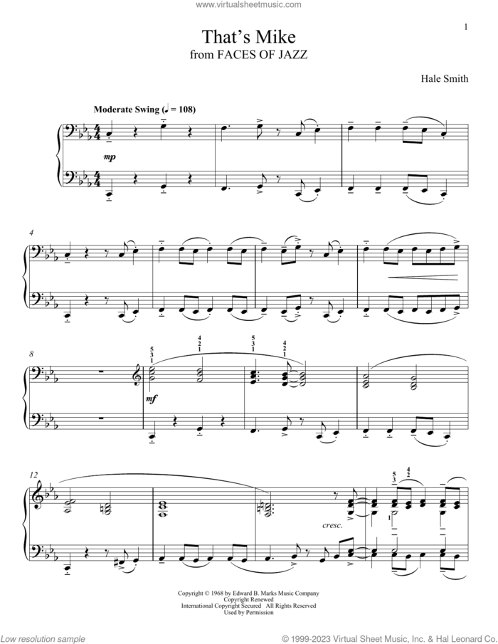 That's Mike sheet music for piano solo by Hale Smith and Leah Claiborne, classical score, intermediate skill level
