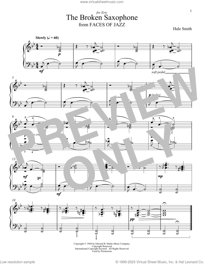 The Broken Saxophone sheet music for piano solo by Hale Smith and Leah Claiborne, classical score, intermediate skill level