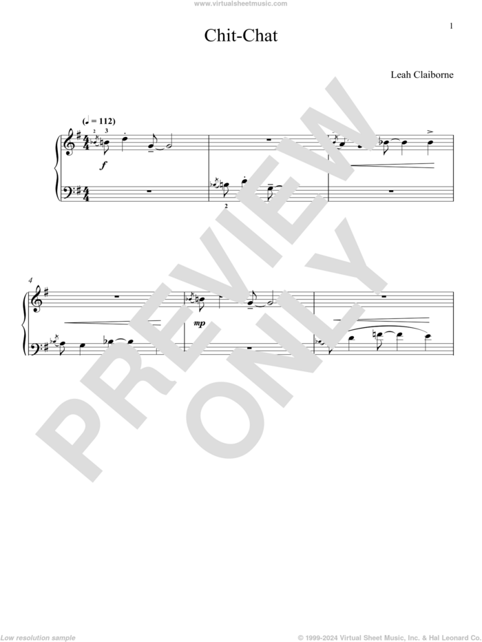 Chit-Chat sheet music for piano solo by Leah Claiborne, classical score, intermediate skill level