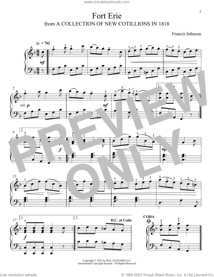 Fort Erie sheet music for piano solo by Francis Johnson and Leah Claiborne, classical score, intermediate skill level
