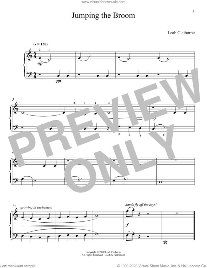 Jumping The Broom sheet music for piano solo by Leah Claiborne, classical score, intermediate skill level