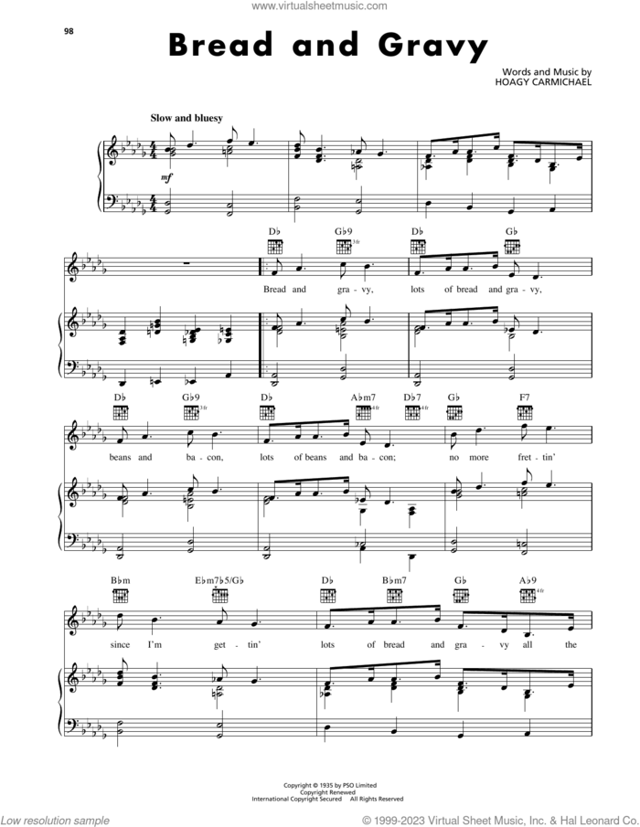 Bread And Gravy sheet music for voice, piano or guitar by Hoagy Carmichael, intermediate skill level