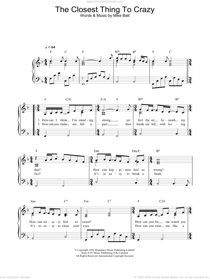 The Closest Thing To Crazy sheet music for piano solo by Katie Melua, intermediate skill level