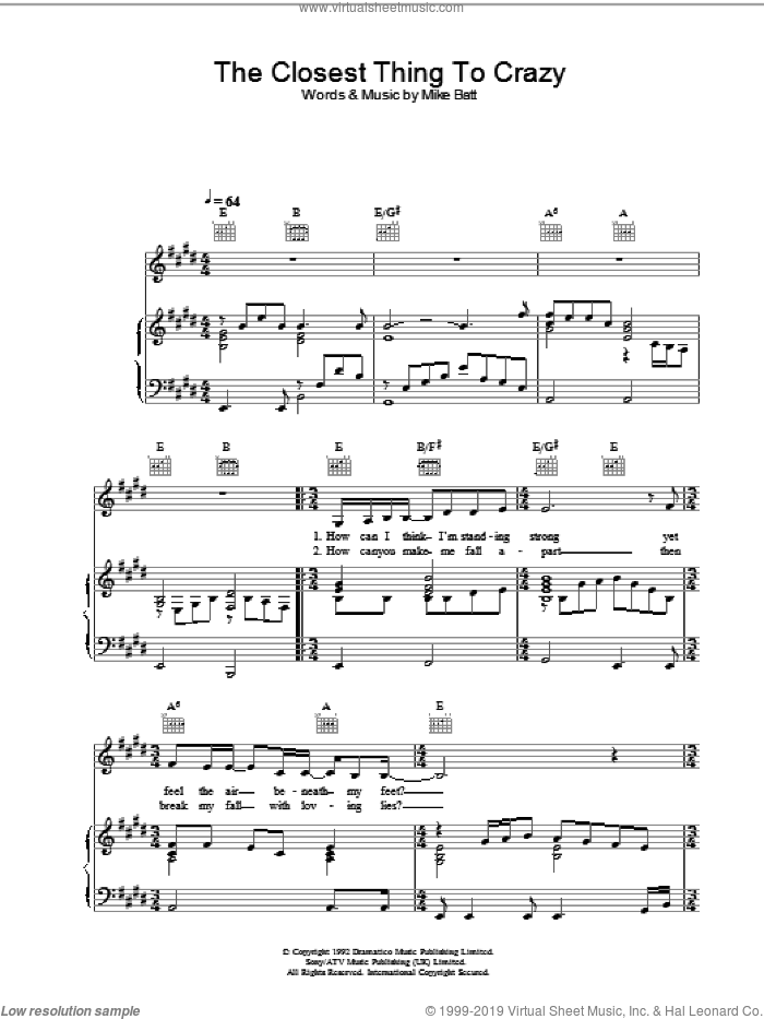 The Closest Thing To Crazy sheet music for voice, piano or guitar by Katie Melua, intermediate skill level