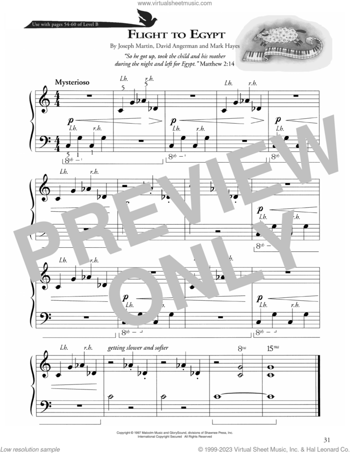 Flight To Egypt sheet music for piano solo (method) by Joseph Martin, David Angerman and Mark Hayes, David Angerman, Joseph M. Martin and Mark Hayes, beginner piano (method)