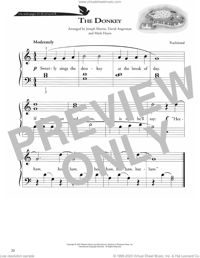 The Donkey sheet music for piano solo (method) , David Angerman, Joseph M. Martin and Mark Hayes, beginner piano (method)