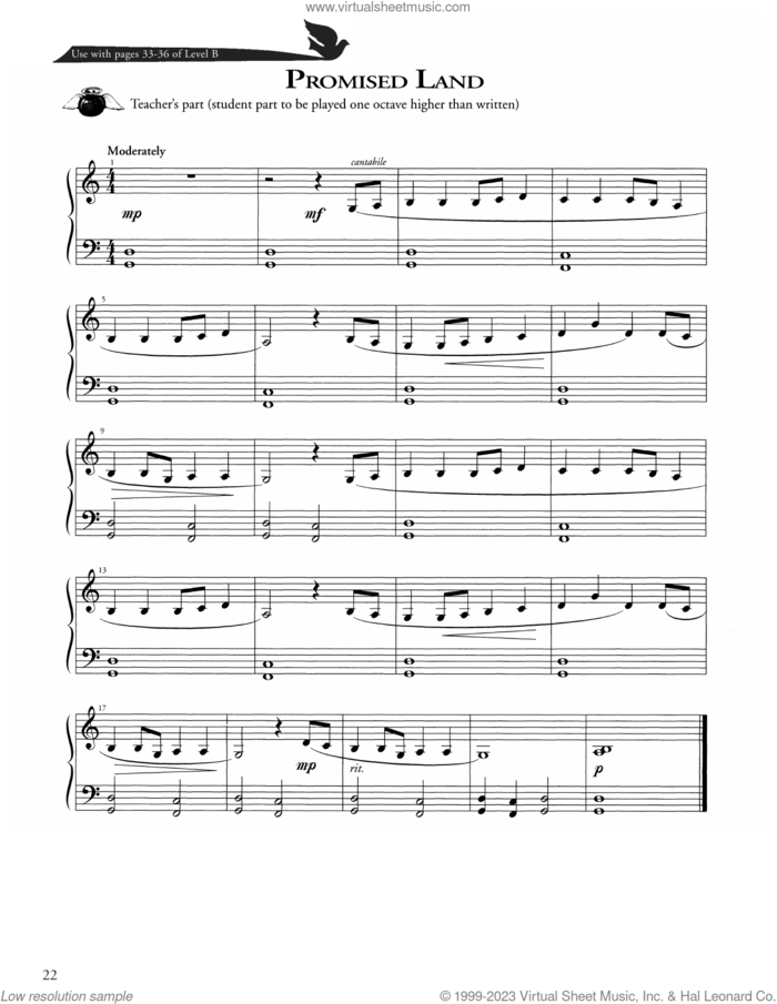 Promised Land sheet music for piano solo (method) by Samuel Stennett, David Angerman, Joseph M. Martin, Mark Hayes and Miscellaneous, beginner piano (method)