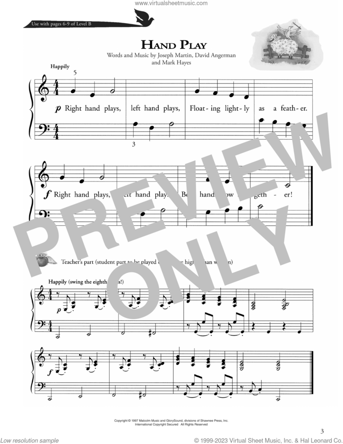 Hand Play sheet music for piano solo (method) by Joseph Martin, David Angerman and Mark Hayes, David Angerman, Joseph M. Martin and Mark Hayes, beginner piano (method)
