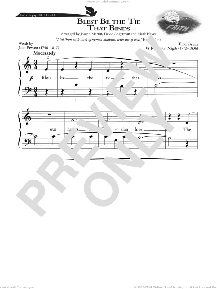 Blest Be The Tie That Binds sheet music for piano solo (method) by John Fawcett, David Angerman, Joseph M. Martin, Mark Hayes and Johann G. Nageli, beginner piano (method)