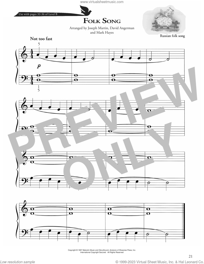 Folk Song sheet music for piano solo (method) , David Angerman, Joseph M. Martin and Mark Hayes, beginner piano (method)