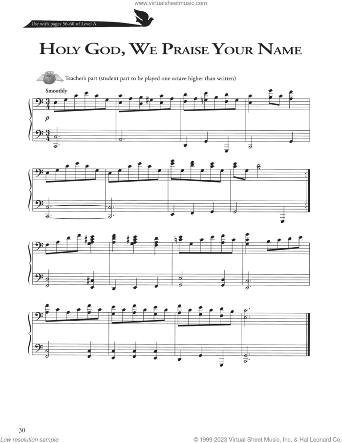 Holy God, We Praise Your Name sheet music for piano solo (method) by Ignaz Freuz, David Angerman, Joseph M. Martin, Mark Hayes and Clarence Walworth, beginner piano (method)
