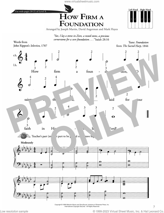 How Firm A Foundation sheet music for piano solo (method) by John Rippon, David Angerman, Joseph M. Martin and Mark Hayes, beginner piano (method)