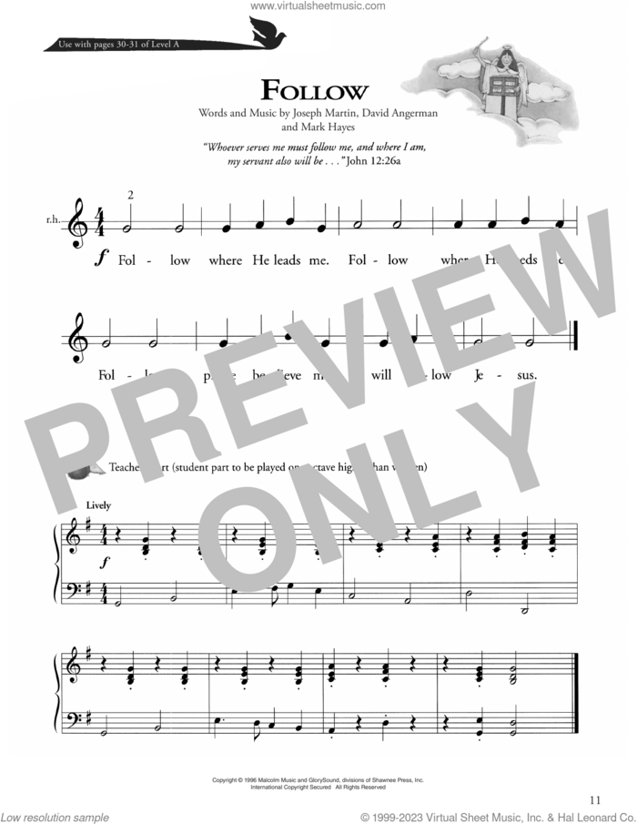 Follow sheet music for piano solo (method) by Joseph Martin, David Angerman and Mark Hayes, David Angerman, Joseph M. Martin and Mark Hayes, beginner piano (method)