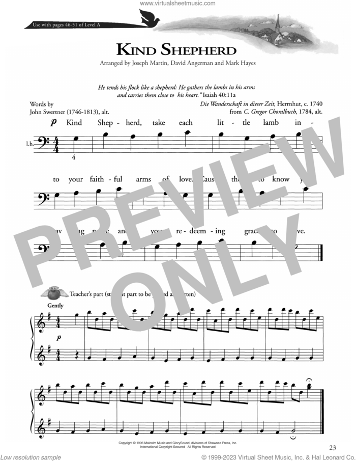 Kind Shepherd sheet music for piano solo (method) by John Swertner, David Angerman, Joseph M. Martin and Mark Hayes, beginner piano (method)