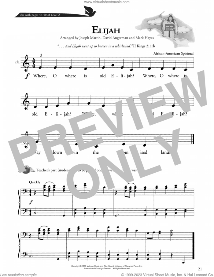Elijah sheet music for piano solo (method) , David Angerman, Joseph M. Martin and Mark Hayes, beginner piano (method)