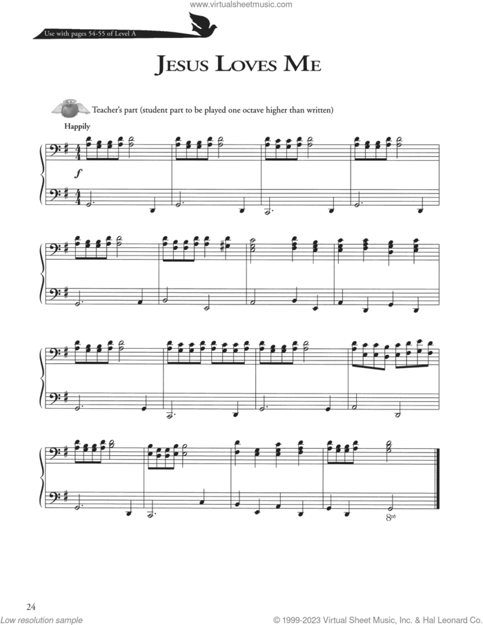Jesus Loves Me sheet music for piano solo (method) by William B. Bradbury, David Angerman, Joseph M. Martin, Mark Hayes and Anna B. Warner, beginner piano (method)
