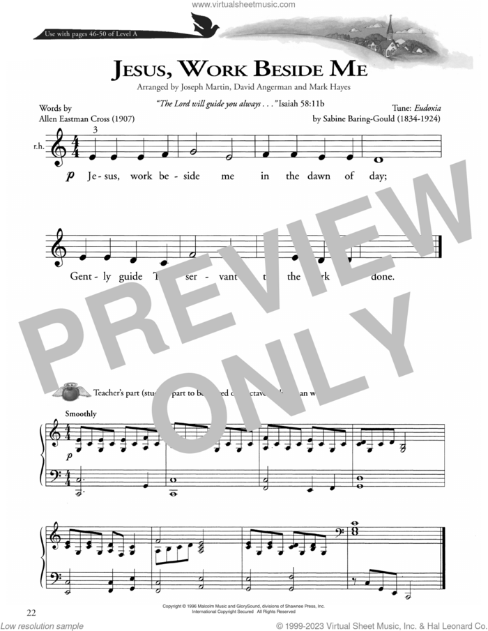 Jesus, Work Beside Me sheet music for piano solo (method) by Sabine Baring-Gould, David Angerman, Joseph M. Martin, Mark Hayes and Allen Eastman Cross, beginner piano (method)