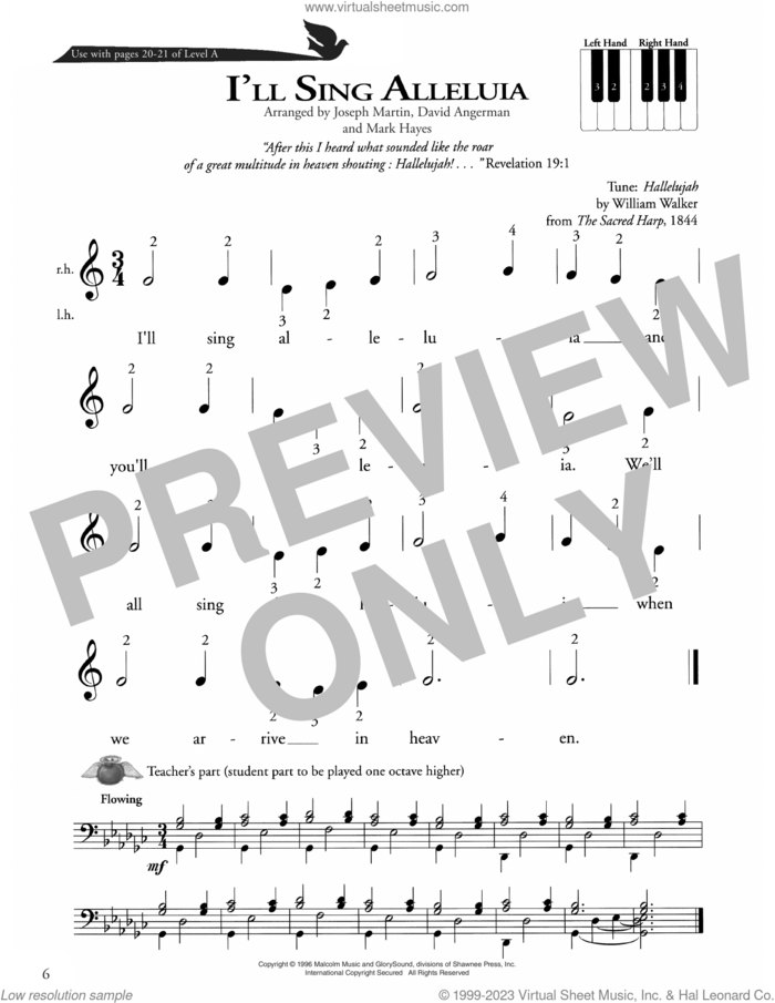 I'll Sing Alleluia sheet music for piano solo (method) by Billy Walker, David Angerman, Joseph M. Martin and Mark Hayes, beginner piano (method)