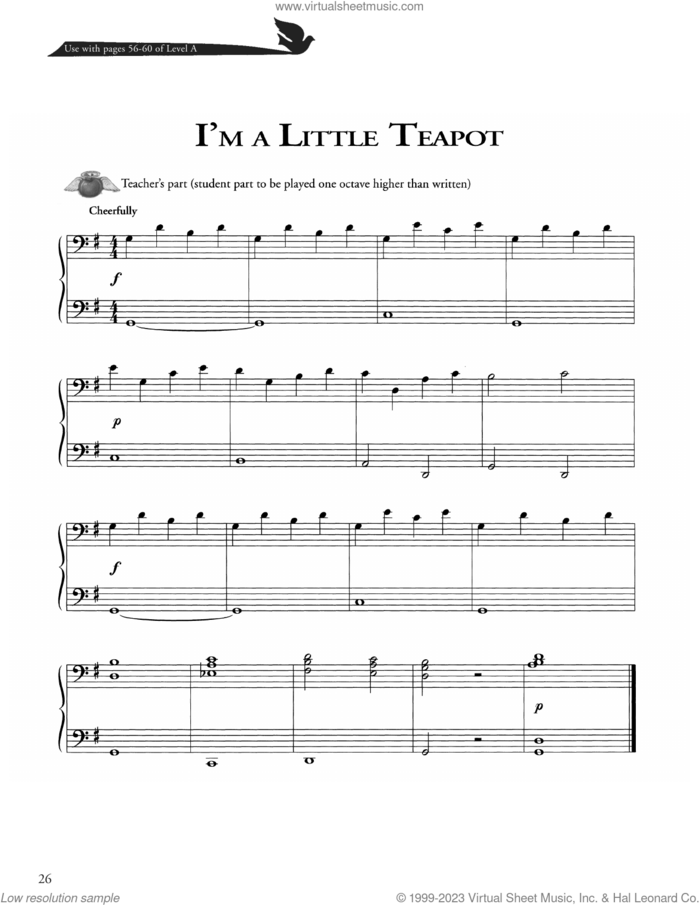 I'm A Little Teapot sheet music for piano solo (method) , David Angerman, Joseph M. Martin and Mark Hayes, beginner piano (method)