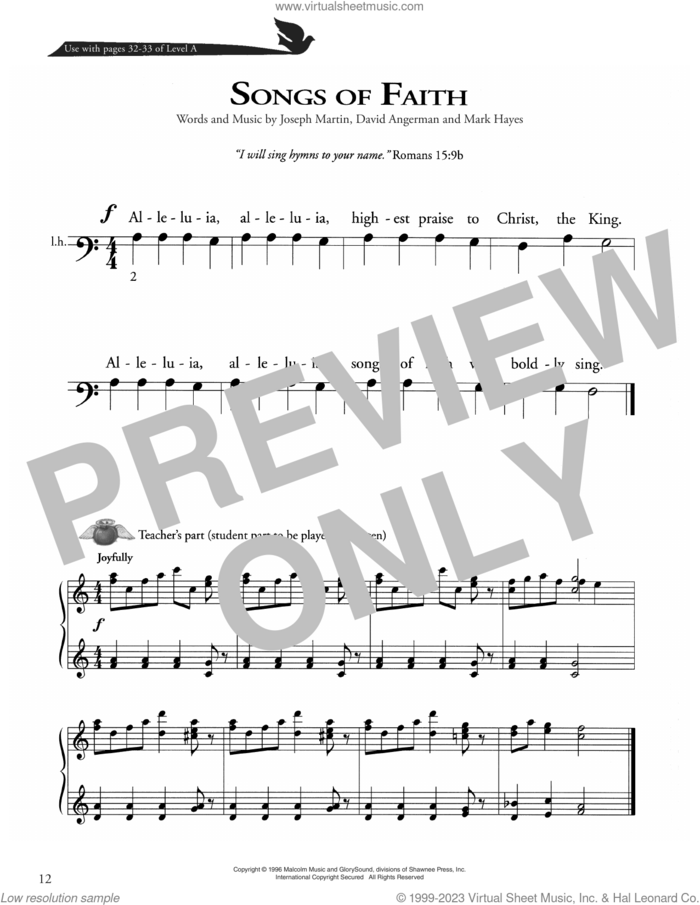 Songs Of Faith sheet music for piano solo (method) by Joseph Martin, David Angerman and Mark Hayes, David Angerman, Joseph M. Martin and Mark Hayes, beginner piano (method)