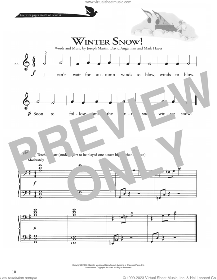 Winter Snow! sheet music for piano solo (method) by Joseph Martin, David Angerman and Mark Hayes, David Angerman, Joseph M. Martin and Mark Hayes, beginner piano (method)