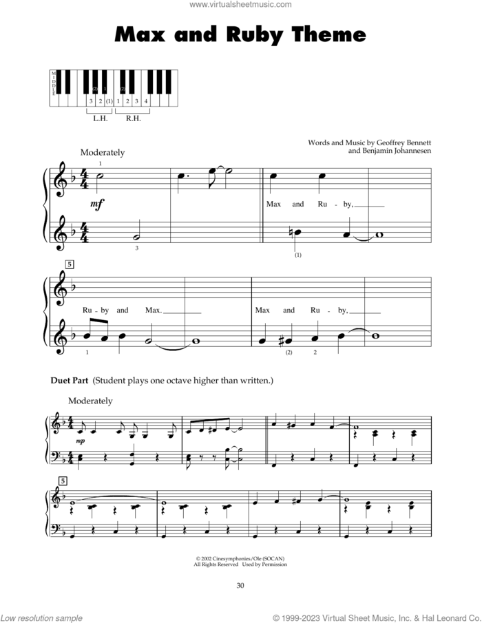 Max And Ruby Theme sheet music for piano solo (5-fingers) by Geoffrey Bennett and Benjamin Johannesen, beginner piano (5-fingers)