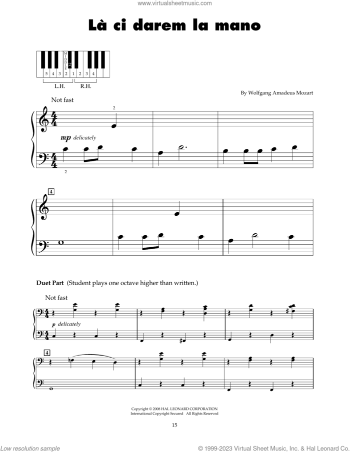 La Ci Darem La Mano (arr. Carol Klose) sheet music for piano solo (5-fingers) by Wolfgang Amadeus Mozart and Carol Klose, classical score, beginner piano (5-fingers)