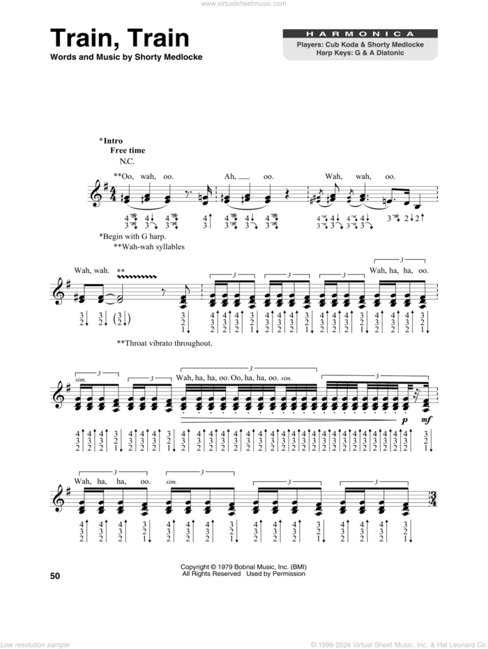 Train, Train sheet music for harmonica solo by Blackfoot, Warrant, (P/K/A Shorty Medlocke) and Paul Robert Medlocke, intermediate skill level