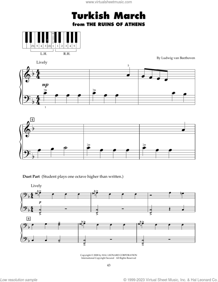 Turkish March (arr. Carol Klose) sheet music for piano solo (5-fingers) by Ludwig van Beethoven and Carol Klose, classical score, beginner piano (5-fingers)