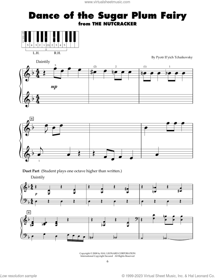 Dance Of The Sugar Plum Fairy, Op. 71a sheet music for piano solo (5-fingers) by Pyotr Ilyich Tchaikovsky, classical score, beginner piano (5-fingers)