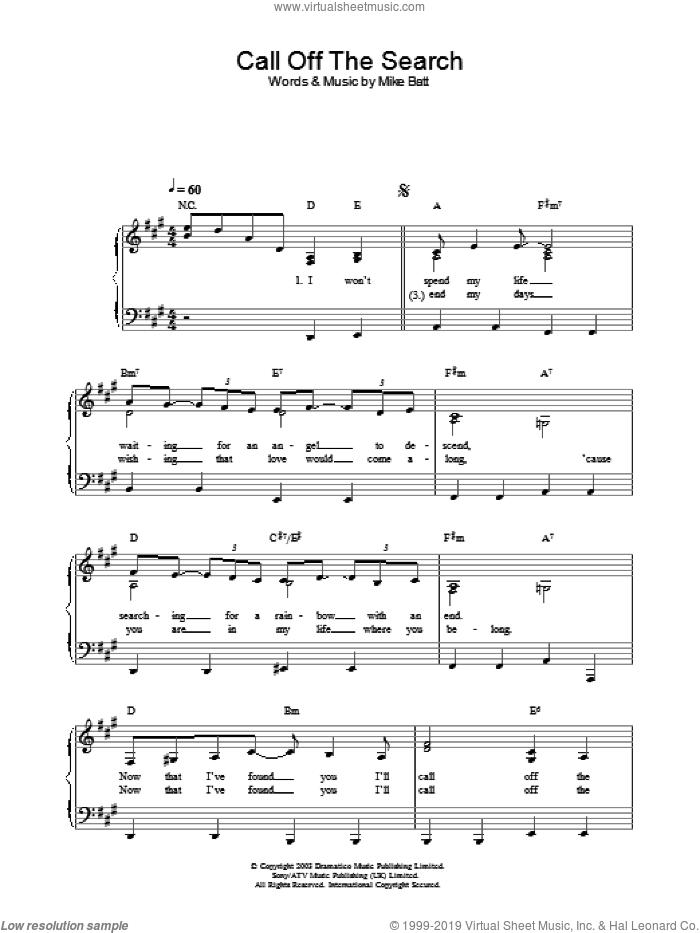 Call Off The Search sheet music for piano solo by Katie Melua, intermediate skill level