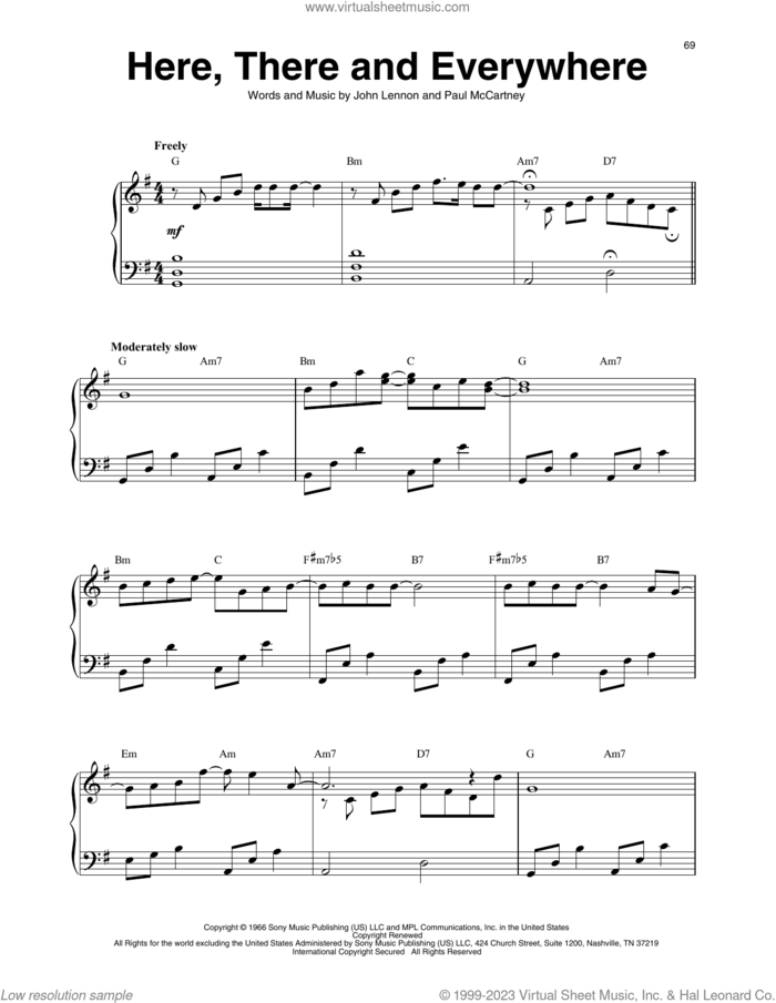 Here, There And Everywhere sheet music for harp solo by The Beatles, John Lennon and Paul McCartney, intermediate skill level