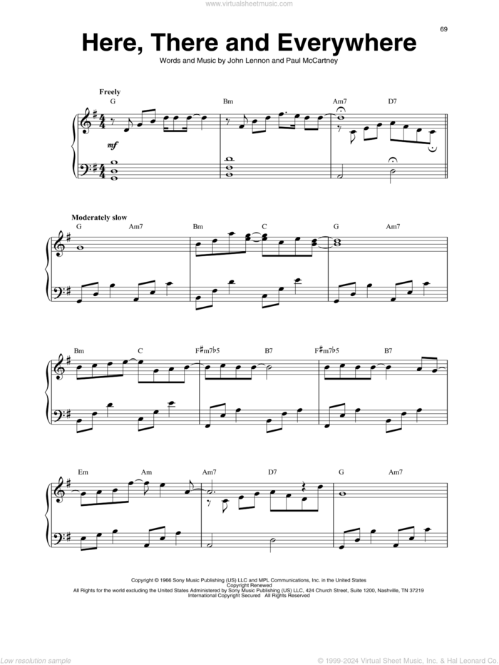 Here, There And Everywhere sheet music for harp solo by The Beatles, John Lennon and Paul McCartney, intermediate skill level