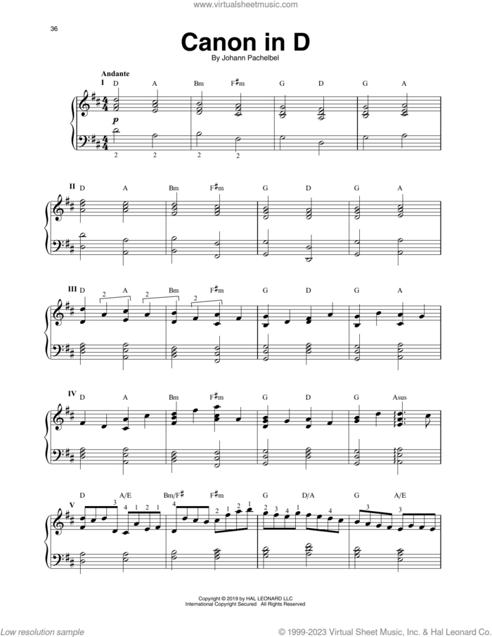 Canon In D sheet music for harp solo by Johann Pachelbel, classical wedding score, intermediate skill level