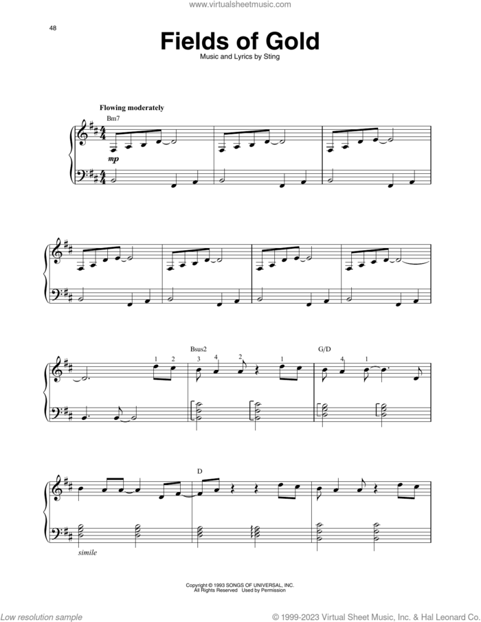 Fields Of Gold sheet music for harp solo by Sting, intermediate skill level