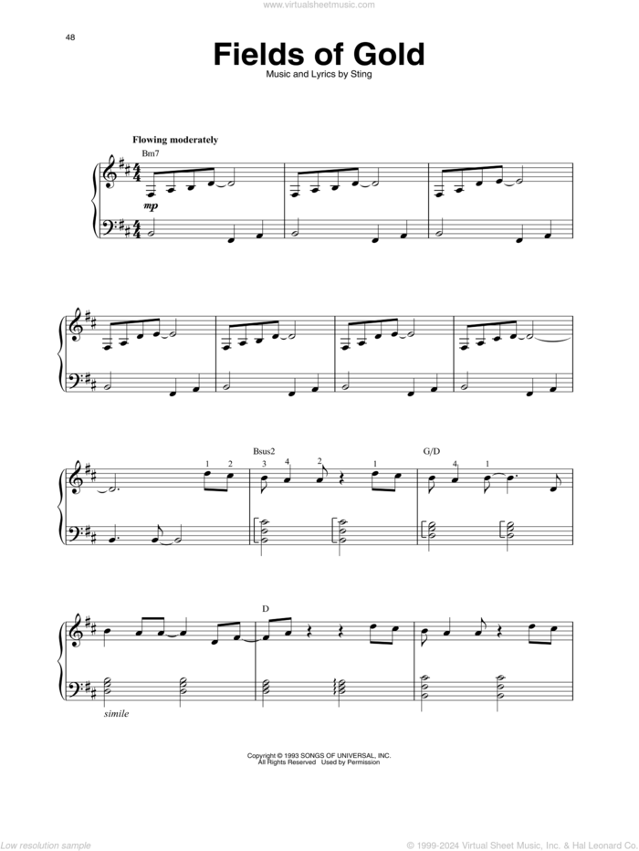 Fields Of Gold sheet music for harp solo by Sting, intermediate skill level