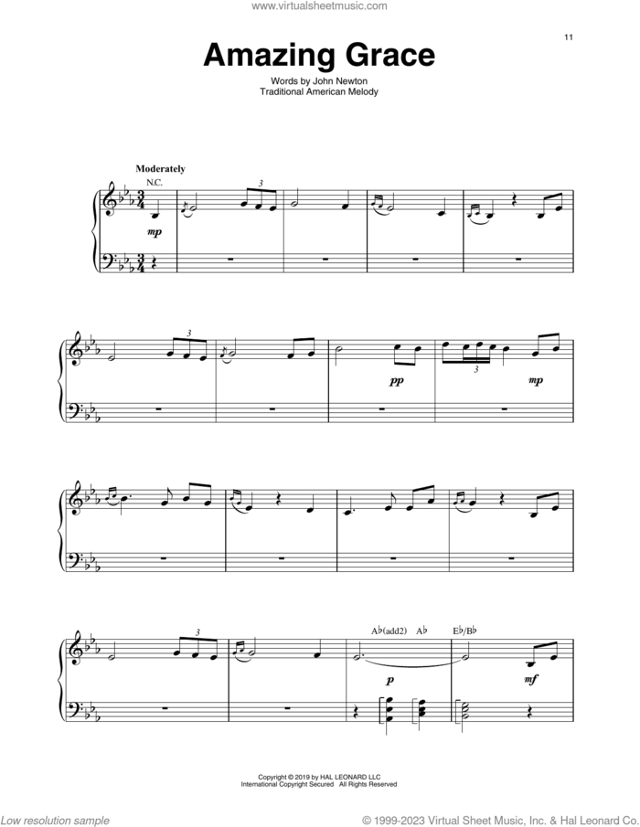 Amazing Grace sheet music for harp solo by John Newton and Miscellaneous, intermediate skill level