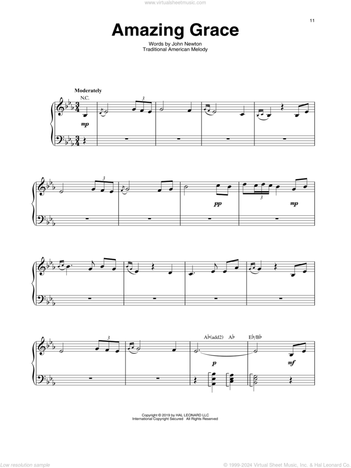 Amazing Grace sheet music for harp solo by John Newton and Miscellaneous, intermediate skill level