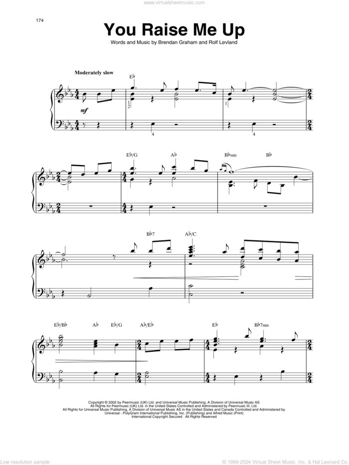 You Raise Me Up sheet music for harp solo by Josh Groban, Brendan Graham and Rolf Lovland, intermediate skill level