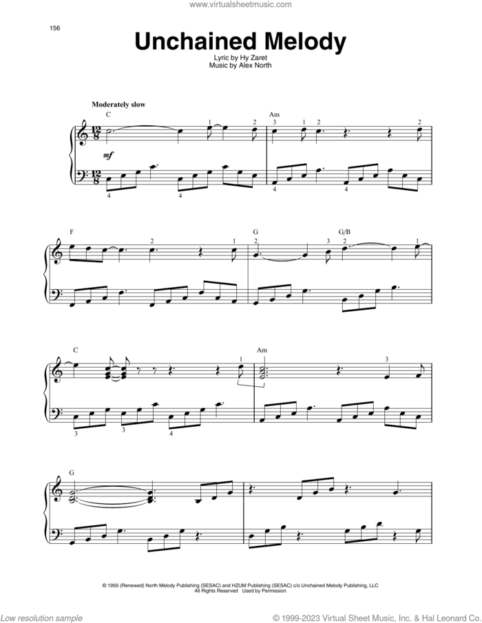 Unchained Melody sheet music for harp solo by The Righteous Brothers, Alex North and Hy Zaret, intermediate skill level