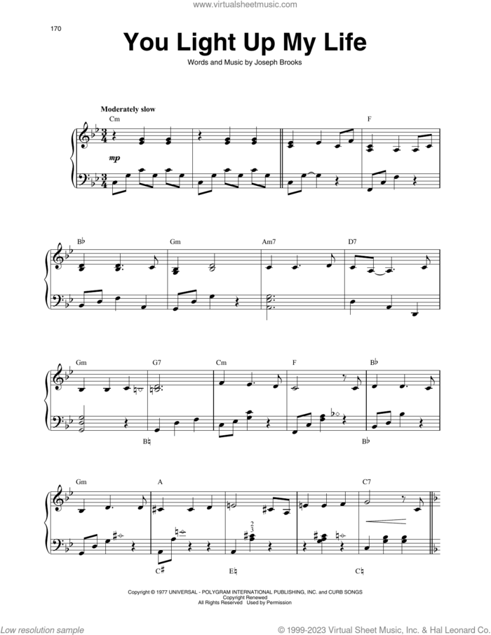 You Light Up My Life sheet music for harp solo by Debby Boone and Joseph Brooks, intermediate skill level