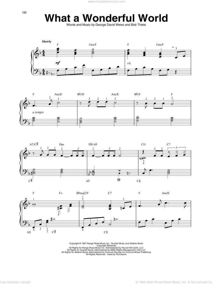 What A Wonderful World sheet music for harp solo by Louis Armstrong, Bob Thiele and George David Weiss, intermediate skill level