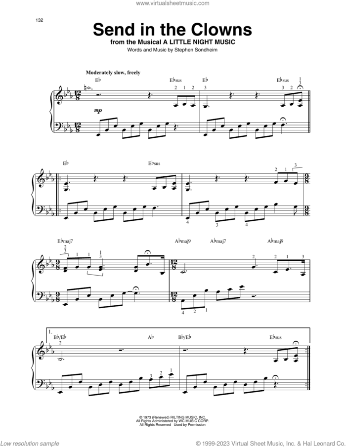 Send In The Clowns (from A Little Night Music) sheet music for harp solo by Stephen Sondheim, intermediate skill level
