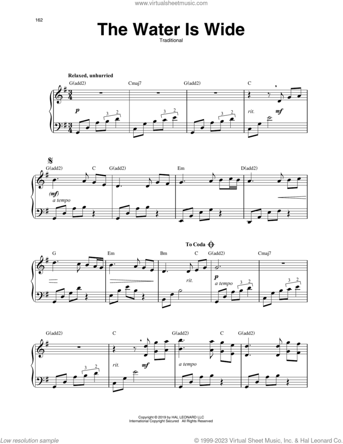 Water Is Wide sheet music for harp solo, intermediate skill level