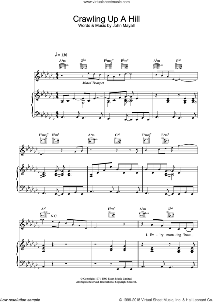 Crawling Up A Hill sheet music for voice, piano or guitar by Katie Melua and John Mayall, intermediate skill level