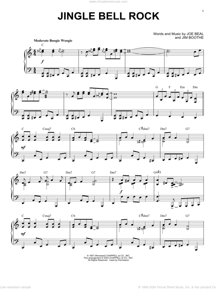 Jingle Bell Rock [Boogie Woogie version] (arr. Brent Edstrom) sheet music for piano solo by Joe Beal, Brent Edstrom and Jim Boothe, intermediate skill level