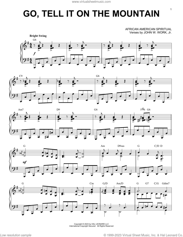 Go, Tell It On The Mountain [Boogie Woogie version] (arr. Brent Edstrom) sheet music for piano solo by John W. Work, Jr., Brent Edstrom and Miscellaneous, intermediate skill level