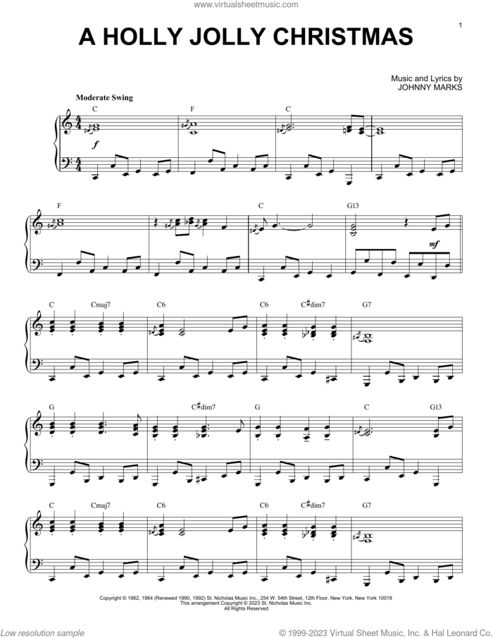 A Holly Jolly Christmas [Boogie Woogie version] (arr. Brent Edstrom) sheet music for piano solo by Johnny Marks and Brent Edstrom, intermediate skill level