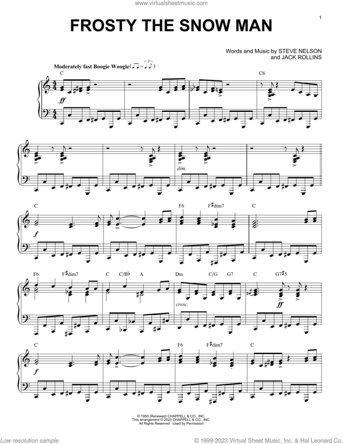 Frosty The Snow Man [Boogie Woogie version] (arr. Brent Edstrom) sheet music for piano solo by Steve Nelson, Brent Edstrom and Jack Rollins, intermediate skill level